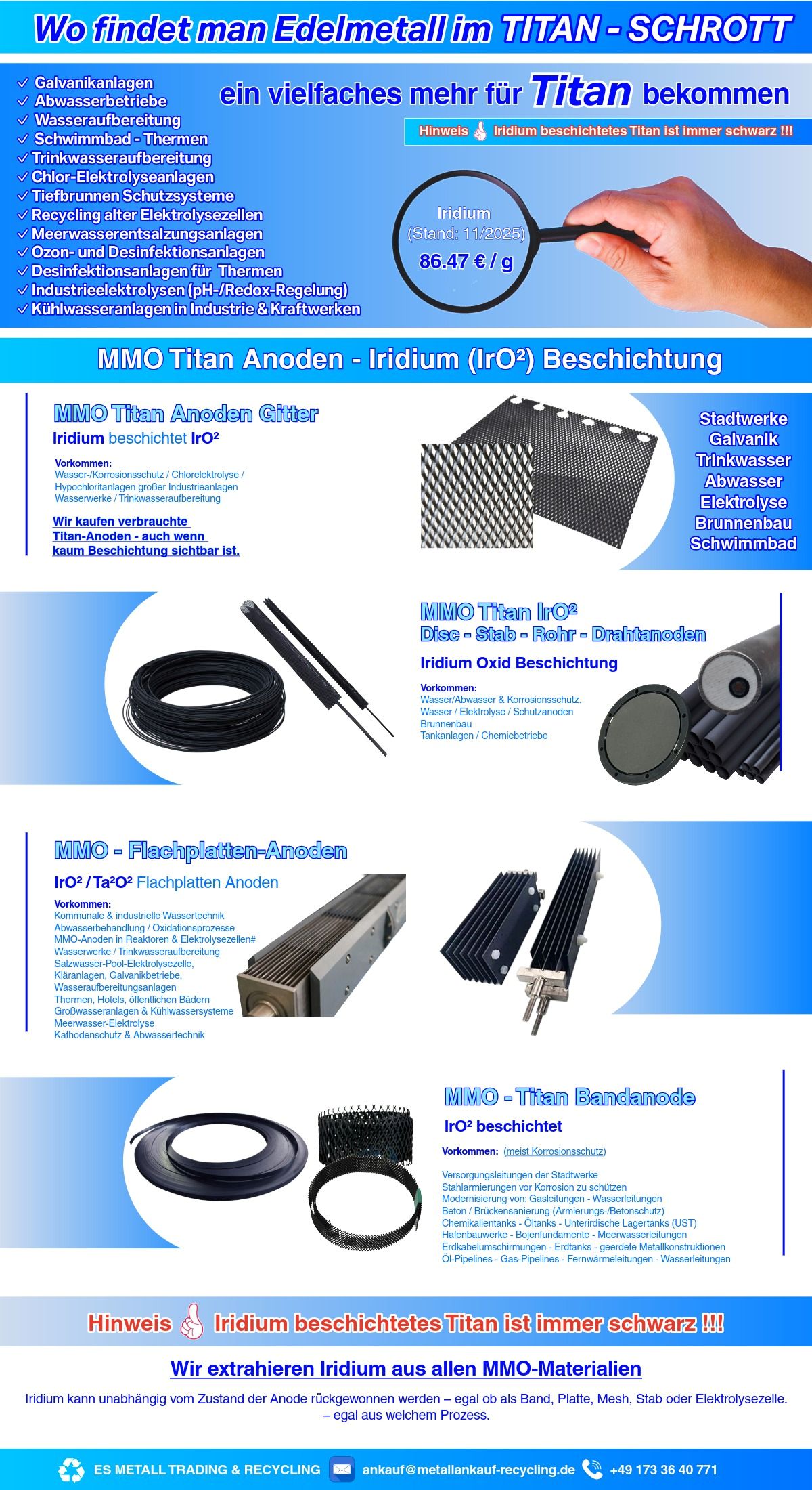 MMO Titan Anoden – Iridium-Beschichtung | Jetzt Anfrage starten